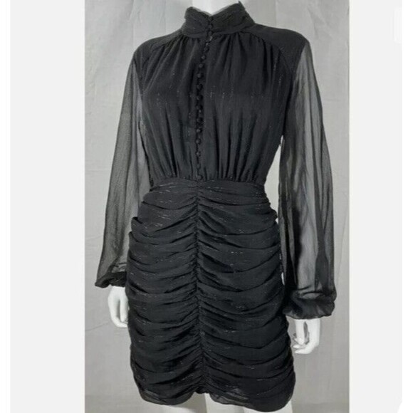 House Of Harlow 1960 Size 6 Black Long Balloon Sleeve Ruched Mini Dress Party - Picture 1 of 10